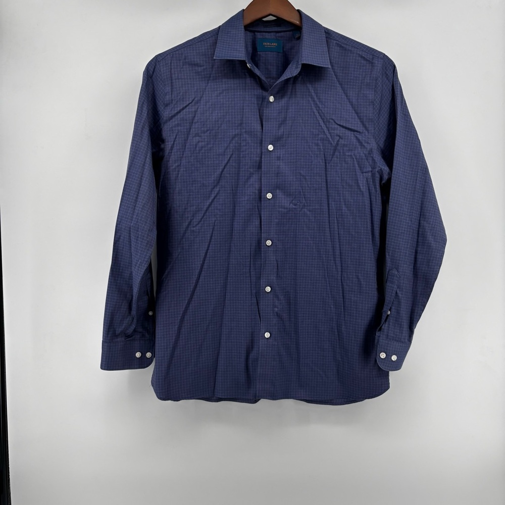 Fairlane Mens‎ Blue/Gray Check Non Iron Stretch LS Button Down Size L